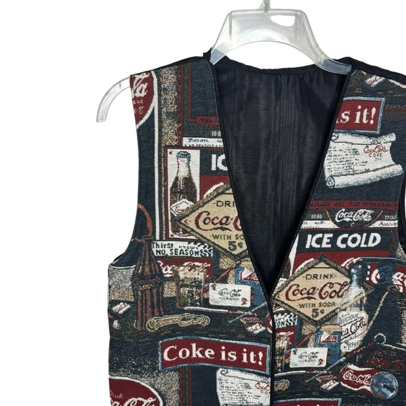 Vintage Coke Coca Cola Vest Unisex Adult M (Tag Missing) Black Red Tapestry - Picture 3 of 10